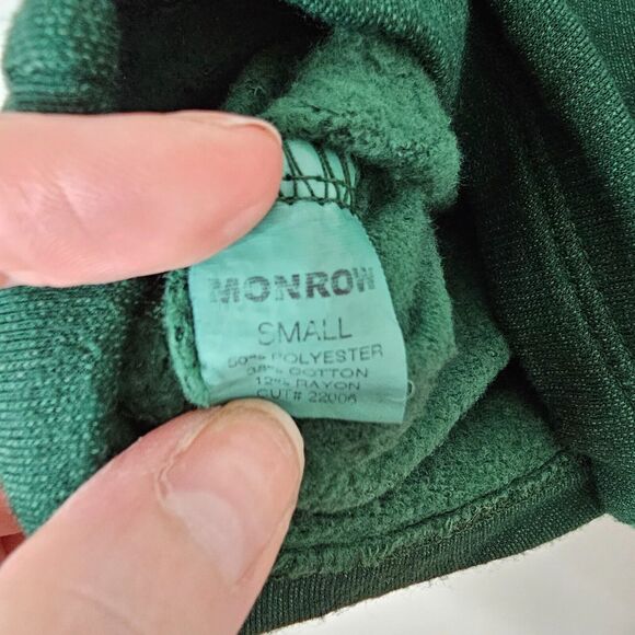 NWOT Monrow Green Faux Wrap Long Sleeve JAYNE.LA Graphic Crop Sweater Small - Picture 6 of 7